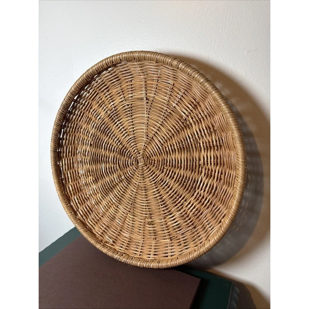 Large Round Woven Natural Rattan Handmade Harvest Serving Platter Vintage‎ 17''